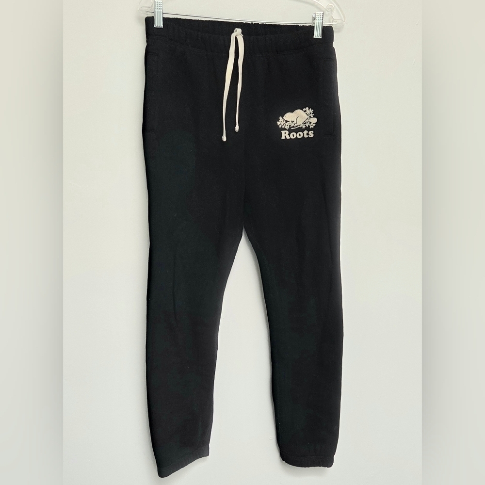 Roots Unisex Sz XS SweatPants Black Tappered Drawstring Joggers